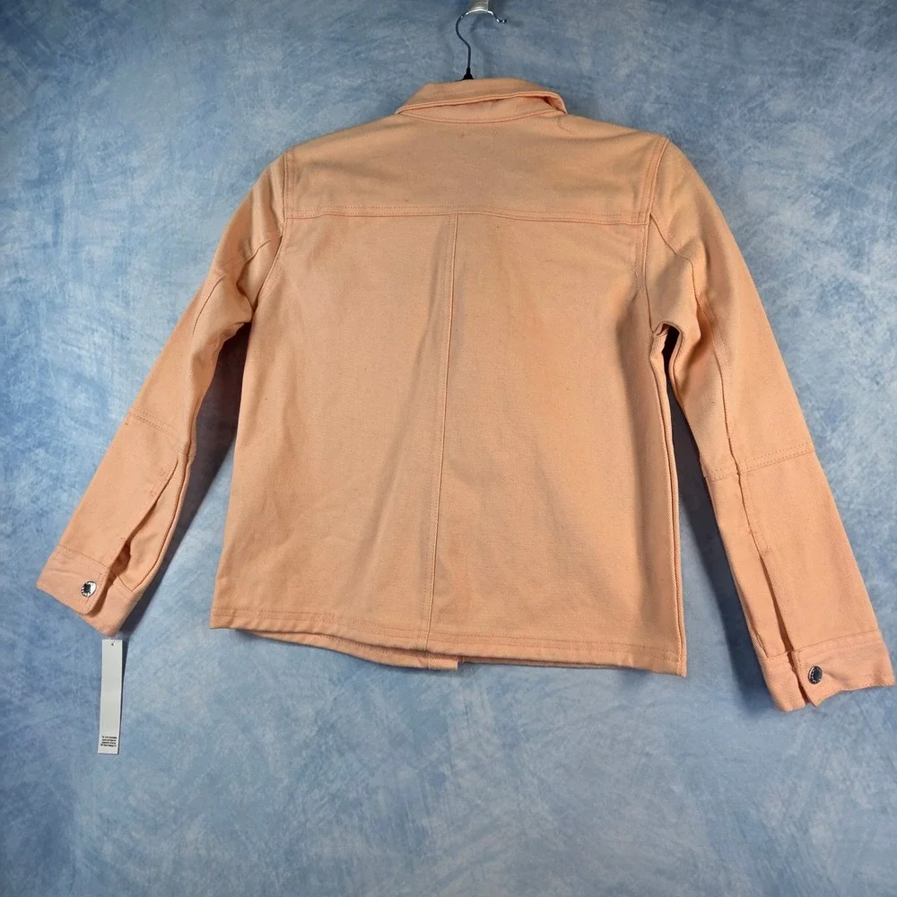 Tahari Girl Peach Orange Denim‎ Jacket Button Front Twill Coat Kids Size 12 NEW
